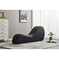 Kingway Furniture Kolar Faux Leather Yoga Chaise Lounge Chair, Relaxation, Streching, In Black -Best Furniture Store 41TzfkkmleL
