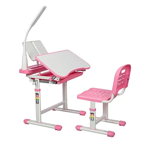 Gowxil Kids Functional Desk And Chair Set, Height Adjustable Children School Study Desk With Tilt Desktop, Bookstand, LED Light, Metal Hook And Storage Drawer For Boys Girls 1 Gowxil Kids Functional Desk And Chair Set, Height Adjustable Children School Study Desk With Tilt Desktop, Bookstand, LED Light, Metal Hook And Storage Drawer For Boys Girls