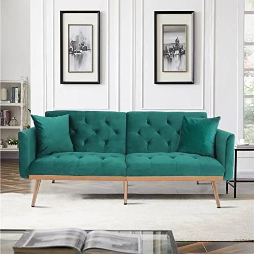 QHITTY Velvet Couch, Accent Sofa Couch Sleeper Loveseat Sofa Bed With Rose Gold Metal Feet And 2 Pillows For Living Room, Office (Black) 11 QHITTY Velvet Couch, Accent Sofa Couch Sleeper Loveseat Sofa Bed With Rose Gold Metal Feet And 2 Pillows For Living Room, Office (Black) - Image 11