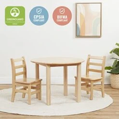 ECR4Kids 30in D Hardwood Table And Chairs, 12in Seat Height, Kids Furniture, Natural -Best Furniture Store 41U5pM4LYaL