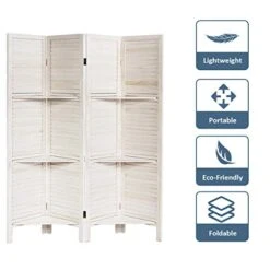 5.6Ft 4 Panel Room Divider With Shelves White, Freestanding Wood Folding Privacy Screens For Room Separation, Partition Room Divider Wall For Home Office Studio Bedroom Separator 11 5.6Ft 4 Panel Room Divider With Shelves White, Freestanding Wood Folding Privacy Screens For Room Separation, Partition Room Divider Wall For Home Office Studio Bedroom Separator -Best Furniture Store 41U7J2WARYL