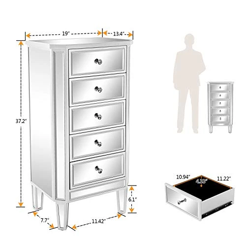 Mirrored Dresser 5 Drawers Modern Chest For Bedroom, Dressing Room, Living Room 2 Mirrored Dresser 5 Drawers Modern Chest For Bedroom, Dressing Room, Living Room - Image 2
