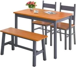 Dining Kitchen Table Set For 4, Solid Wood 4 PC Table And Chair Set, Rectangular Kitchen Table With 2 Chairs And Bench, Modern Farmhouse Dinette Table Set For Kitchen, Dining Room, Easy Assembly 14 Dining Kitchen Table Set For 4, Solid Wood 4 PC Table And Chair Set, Rectangular Kitchen Table With 2 Chairs And Bench, Modern Farmhouse Dinette Table Set For Kitchen, Dining Room, Easy Assembly -Best Furniture Store 41UV8os83WL. AC