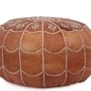 IKRAM DESIGN Moroccan Leather Pouf With Arch Design, Dark Tan, 22-Inch By 14-Inch
