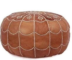 IKRAM DESIGN Moroccan Leather Pouf With Arch Design, Dark Tan, 22-Inch By 14-Inch