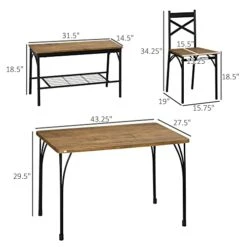 HOMCOM Industrial Dining Table Set For 6 People, 6 Piece Kitchen Table And Chairs Set, Dinner Table With Bench, Steel Frame And Storage Shelf, Dinette Set, Rustic Brown -Best Furniture Store 41UZuY3L6xL