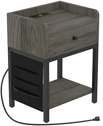 Furniouse End Table With Charging Station,Sofa Side Table With USB Ports And Outlets,Nightstand Sofa Table With Drawer And Side Pocketfor Living Room, Study, Bedroom, Industrial(Gray) 5 Furniouse End Table With Charging Station,Sofa Side Table With USB Ports And Outlets,Nightstand Sofa Table With Drawer And Side Pocketfor Living Room, Study, Bedroom, Industrial(Gray) - Image 5