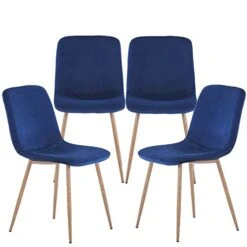 Beaugreen Velvet Dining Chairs Set Of 4 Modern Dining Room & Kitchen Chairs Side Chair With Metal Legs For Home & Kitchen(Blue)