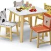 CUANBOZAM Kids Table And Chairs Set, Wooden Table Suitable For Aged 3-8, Play Table With Animal Themed Chairs For Drawing Reading Arts Crafts Snack Time, Idea Boys Girls Playroom School Home Daycare