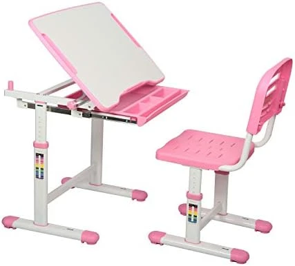 Diroan Kids Multifunctional Desk And Chair Set, Height Adjustable Children School Study Desk With Tilt Desktop, Metal Hook And Storage Drawer For Boys Girls (Pink) 8 Diroan Kids Multifunctional Desk And Chair Set, Height Adjustable Children School Study Desk With Tilt Desktop, Metal Hook And Storage Drawer For Boys Girls (Pink) - Image 8