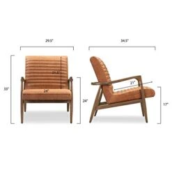 POLY & BARK Rowan Lounge Chair In Full-Grain Pure-Aniline Italian Leather, Set Of 2, Cognac Tan -Best Furniture Store 41UxOJj98BL
