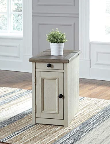 Signature Design By Ashley Bolanburg Farmhouse Chair Side End Table With Outlets And USB Ports, Antique Cream & Brown 1 Signature Design By Ashley Bolanburg Farmhouse Chair Side End Table With Outlets And USB Ports, Antique Cream & Brown