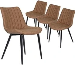 HOMHUM 4 PCS Faux Leather Dining Chairs, Mid Century Modern Leisure Upholstered Chair With Metal Legs For Kitchen Living Room Brown -Best Furniture Store 41VC0DpD5OL. AC