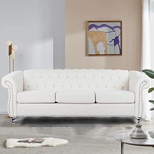 QHITTY Accent Large Sofa, Chesterfield Couch 3 Seater Modern Leather Couch Upholstered Sofa With Tufted Back For Living Room Furniture (Grey) 13 QHITTY Accent Large Sofa, Chesterfield Couch 3 Seater Modern Leather Couch Upholstered Sofa With Tufted Back For Living Room Furniture (Grey) - Image 13