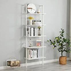 MELLCOM 5 Tier Industrial Ladder Shelf, Wood Modern Bookshelf With Metal Frame, Wall-Mounted Plant Flower Storage Organizer For Living Room, Bathroom, Kitchen, Balcony, White 13 MELLCOM 5 Tier Industrial Ladder Shelf, Wood Modern Bookshelf With Metal Frame, Wall-Mounted Plant Flower Storage Organizer For Living Room, Bathroom, Kitchen, Balcony, White -Best Furniture Store 41VMDpiCHsL. AC