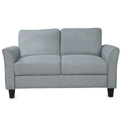 FULife Couch 53.7" Upholstered Fabric Futon Sofa Loveseat Chair With Solid Wood Legs,Modern Decor Small 2 Seaters Accent Sofá&Couch For Living Room/Bedroom/Apartment/Office/Studio/Compact Places, Grey