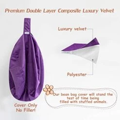 Stuffed Animal Storage Bean Bag Chair, Soft Velvet BeanBag Cover Only With Inner Liner For Organizing Plush Toys, Beans - Update The Old Beanbag Into A New Bean Bag Seat For Kids - 38" Extra Large -Best Furniture Store 41VRwbQdqXL