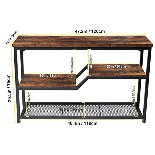 Tektalk Console Table Industrial Sofa Side Table With Metal Mesh Shelves Frame Easy Assembly For Hallway Entryway Living Room - Rustic Brown 3 Tektalk Console Table Industrial Sofa Side Table With Metal Mesh Shelves Frame Easy Assembly For Hallway Entryway Living Room - Rustic Brown - Image 3