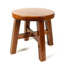 D&L Solid Wood Vintage Footstool, Creative Home Living Room Seat Stool Round 4 Legs Wooden Shoe Stool-A L28xW28xH27cm