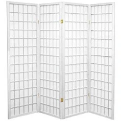 Al Furniture 5 Ft. Tall Window Pane Shoji Screen - White - 4 Panels