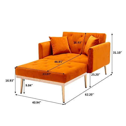 PHOYAL Velvet Chaise Lounges, Modern Tufted 2 In 1 Chaise Lounge Chair Indoor, Upholstered Sofa Recliner Lounge Chair With 3 Adjustable Angles,Convertible Sleeper Chair For Living Room Bedroom(Orange) 2 PHOYAL Velvet Chaise Lounges, Modern Tufted 2 In 1 Chaise Lounge Chair Indoor, Upholstered Sofa Recliner Lounge Chair With 3 Adjustable Angles,Convertible Sleeper Chair For Living Room Bedroom(Orange) - Image 2