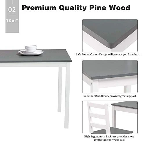 Dining Kitchen Table Set For 4, Solid Wood 4 PC Table And Chair Set, Rectangular Kitchen Table With 2 Chairs And Bench, Modern Farmhouse Dinette Table Set For Kitchen, Dining Room, Easy Assembly 5 Dining Kitchen Table Set For 4, Solid Wood 4 PC Table And Chair Set, Rectangular Kitchen Table With 2 Chairs And Bench, Modern Farmhouse Dinette Table Set For Kitchen, Dining Room, Easy Assembly - Image 5