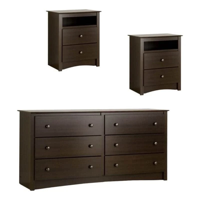 3 Piece Set With 2 Nightstands And Dresser In Espresso Finish 1 3 Piece Set With 2 Nightstands And Dresser In Espresso Finish
