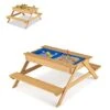 KOTEK Kids Picnic Table, 4 In 1 Convertible Sand And Water Table W/Detachable Tabletop & 2 Removable Storage Bins, Wood Sensory Table And Bench Activity Art Play Table For Outdoors, Indoors(Natural)