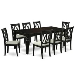 EAST WEST FURNITURE 9Pc Dining Set Includes A Rectangle Dining Table With Butterfly Leaf And Eight Double X Back Microfiber Seat Kitchen Chairs, Black Finish