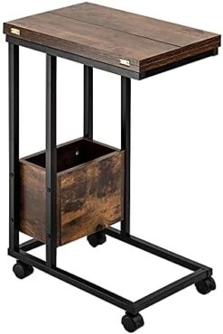 Hadulcet Sofa Side Table, Foldable End Table With Storage Basket, C Shaped Table With Wheels For Living Room Bedroom Small Spaces, Rustic Brown -Best Furniture Store 41WIj1ROahL. AC