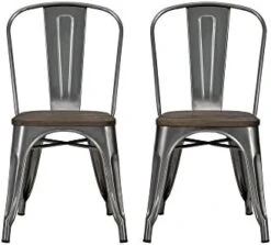 DHP Fusion Metal Wood Seat, Silver, Set Of 2, Dining Chair -Best Furniture Store 41WJ7ud JxL. AC