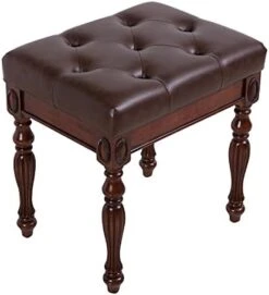 Vanity Bench Stool With Padded Cushion, Piano Bench With Solid Wood Carving Legs, Home Chairs Button Breathing Leather Upholstered Seat, 18.5” X 14.2” X 19.1” Easy Assembly, Yellowish Brown FD1533LT -Best Furniture Store 41WQNCHHZhL. AC