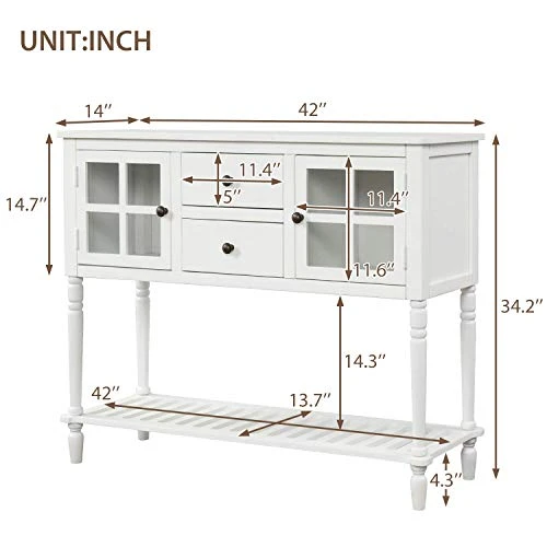 42" Wide Console Table Sideboard Buffet Server With 2 Doors And Bottom Shelf, Sideboard Storage Cabinet For Living Room (White) 3 42" Wide Console Table Sideboard Buffet Server With 2 Doors And Bottom Shelf, Sideboard Storage Cabinet For Living Room (White) - Image 3