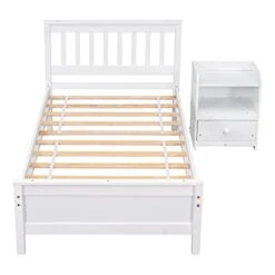 Twin Bed With Headboard And Footboard For Kids, Teens, Adults,with A Nightstand,White1
