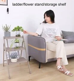 GENERIC 3-Step Steel Ladder Folding Step Ladder With Wide Anti-Slip Pedal Multipurpose Step Ladder Flower Stand Shelf Organizer For Household Kitchen Office 330lbs Load Capacity (Color : Bruin) -Best Furniture Store 41WXuYXC7aL