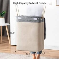 Fiona's Magic 80L Large Laundry Hamper With Lid, Collapsible Laundry Basket With Rope Handles, Dirty Clothes Hamper For Bedroom, Living Room, Clothes Storage Basket 16.5"L×12.2"W×24"H, Grey -Best Furniture Store 41WjKsh51uS