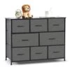 Deep Grey Fabric Dresser Storage Organizer 8-Drawer Closet Shelves, Dressers Storage Chest For Bedroom, Living Room, Hallway & Nursery With Easy Pull Fabric Bins Wood Top
