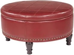 OSP Home Furnishings Augusta Round Storage Ottoman With Decorative Nailheads And Flip Over Lid With Serving Tray Surface, Espresso Faux Leather 14 OSP Home Furnishings Augusta Round Storage Ottoman With Decorative Nailheads And Flip Over Lid With Serving Tray Surface, Espresso Faux Leather -Best Furniture Store 41WrbXqLquS. AC