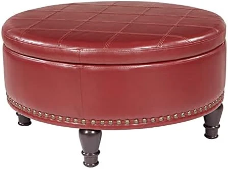 OSP Home Furnishings Augusta Round Storage Ottoman With Decorative Nailheads And Flip Over Lid With Serving Tray Surface, Espresso Faux Leather 6 OSP Home Furnishings Augusta Round Storage Ottoman With Decorative Nailheads And Flip Over Lid With Serving Tray Surface, Espresso Faux Leather - Image 6