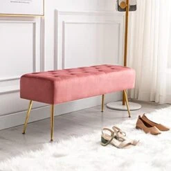 Fefances Modern Velvet Bedroom Bench Entryway Bench Living Room Bench For Bedroom Indoor Benches Gold Ottoman Pink -Best Furniture Store 41Wt4fP7EgL