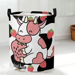Custom Name Strawberry Cow Pattern Storage Bin Waterproof Nursery Storage Basket With Durable Handles Dirty Clothes Hamper For Bedroom Bathroom -Best Furniture Store 41WuehBXv3L. AC