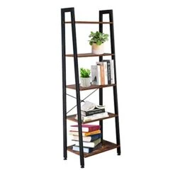GENERIC 5 Tiers Industrial Ladder Shelf, Vintage Bookshelf, Storage Rack Shelf For Office, Bathroom, Living Room，Industrial Bookshelves With Metal Frame -Best Furniture Store 41WuwSQ2bBL