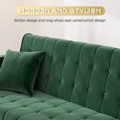 OUYESSIR Velvet Futon Sofa Bed, Convertible Sofa Bed With 3 Adjustable Backrest Angles, Sturdy Sleeper Sofa In 71", Small Futon Sofas For Living Room, Apartment, Futon Couch In Green (Without Pillows) -Best Furniture Store 41WzsM31nZL