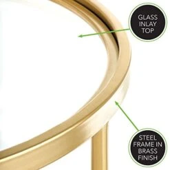 MDesign Round Metal Side/End Table With Decorative Legs, In-Lay Top, Home Decor Accent Furniture For Living Room, Bedroom - Brass/Clear Glass -Best Furniture Store 41X29x45m8L