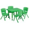 EMMA + OLIVER 24" Square Green Plastic Adjustable Activity Table Set-4 Chairs