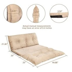 Sucrever Floor Sofa Chair With Adjustable 6-Position And 2 Pillows For Adults, Folding Lazy Sofa Sleeper Bed Couch For Reading Or Gaming, Chaise Lounge Chair For Bedroom Living Room, Beige -Best Furniture Store 41X5bMSXzvL