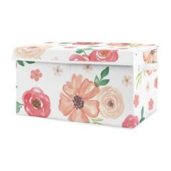 Sweet Jojo Designs Peach And Green Rose Flower Girl Baby Nursery Or Kids Room Small Fabric Toy Bin Storage Box Chest For Watercolor Floral Collection