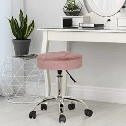 , Nora Metal Adjustable Backless Vanity/Office Stool With Casters For Makeup Room Or Bathroom, Dusty Pink -Best Furniture Store 41XJVpa4osL
