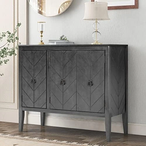 Knocbel Vintage Storage Cabinet With 3 Doors And Adjustable Shelf, Entry Hallway Foyer Console Table Buffet Sideboard Cupboard Coffee Bar, 99lbs Weight Capacity (Navy Blue) 9 Knocbel Vintage Storage Cabinet With 3 Doors And Adjustable Shelf, Entry Hallway Foyer Console Table Buffet Sideboard Cupboard Coffee Bar, 99lbs Weight Capacity (Navy Blue) - Image 9