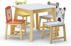 CUANBOZAM Kids Table And Chairs Set, Wooden Table Suitable For Aged 3-8, Play Table With Animal Themed Chairs For Drawing Reading Arts Crafts Snack Time, Idea Boys Girls Playroom School Home Daycare -Best Furniture Store 41XPNjplGwL